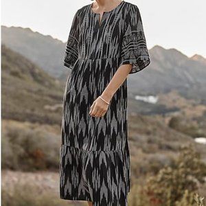 J. JILL Pure Jill V-Neck Ikat Dress Black Sand Multi Medium (fits like Large)